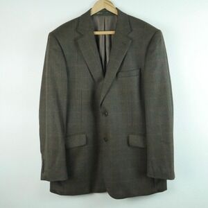 Brook Taverner 42R Wool Blazer Tweed Olive Green Herringbone Windowpane Jacket